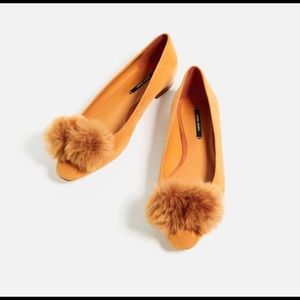 ZARA Mustard Pom Pom Flats